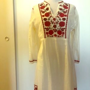 Lucky Brand cream dress with embroidered detail.